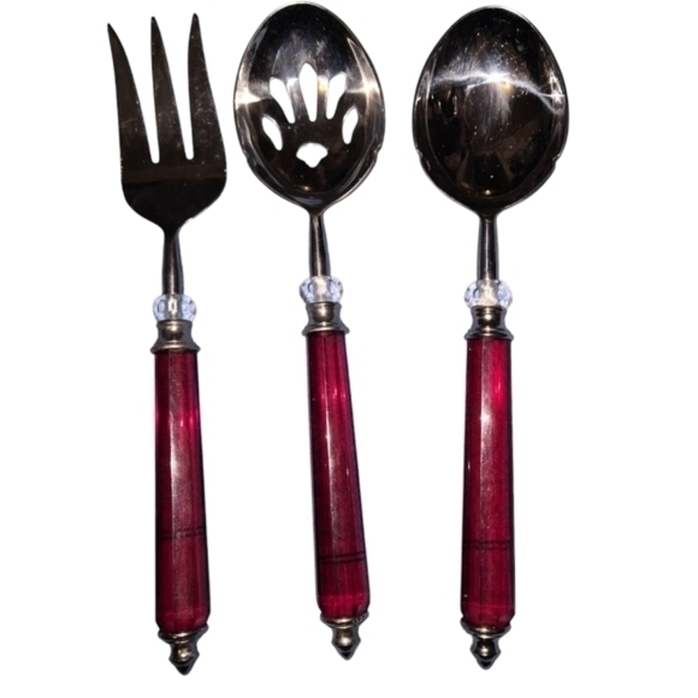 Preowned Lenox  Red Handle Serving Utensil Set